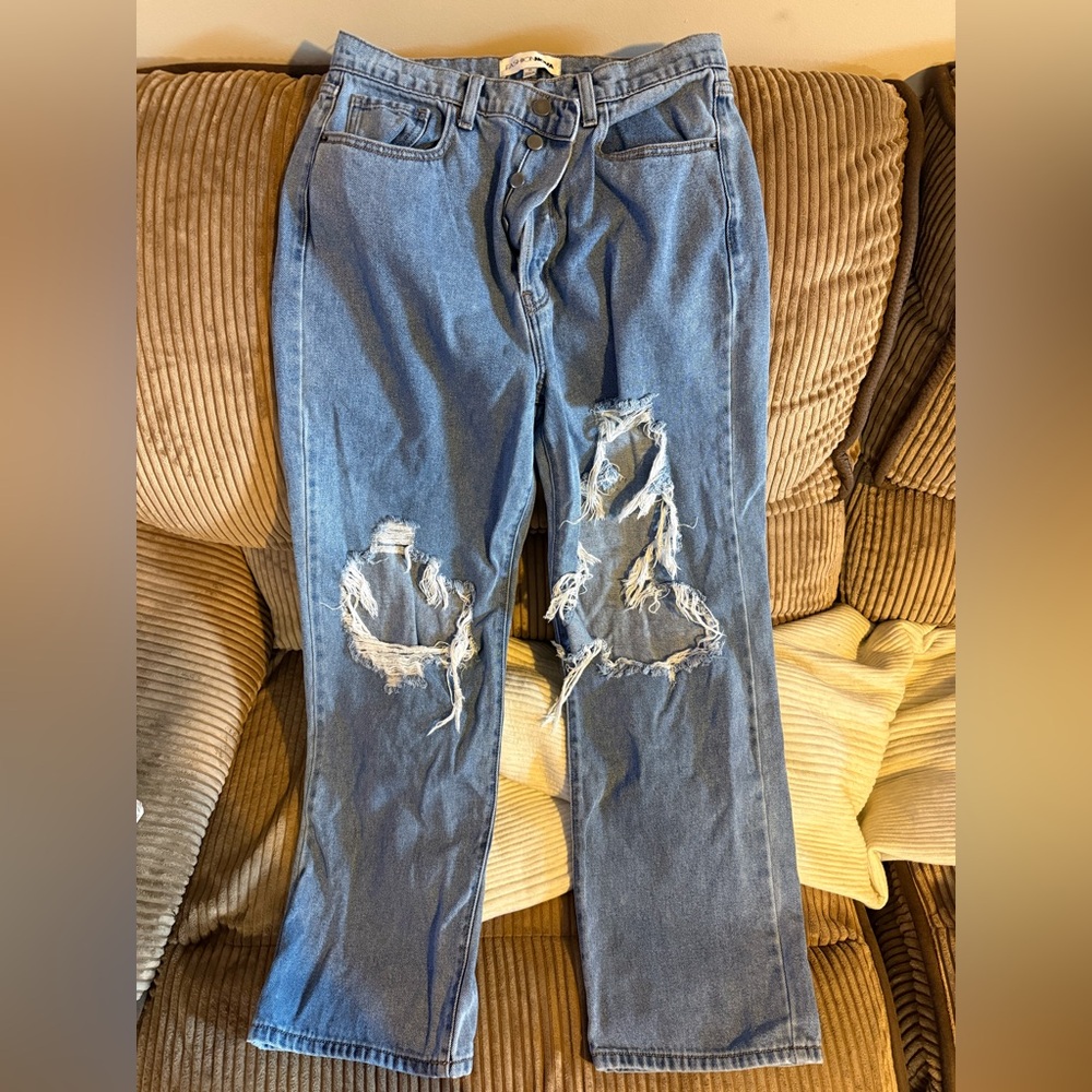 Fashion Nova Women's Distressed Blue Flare Jeans